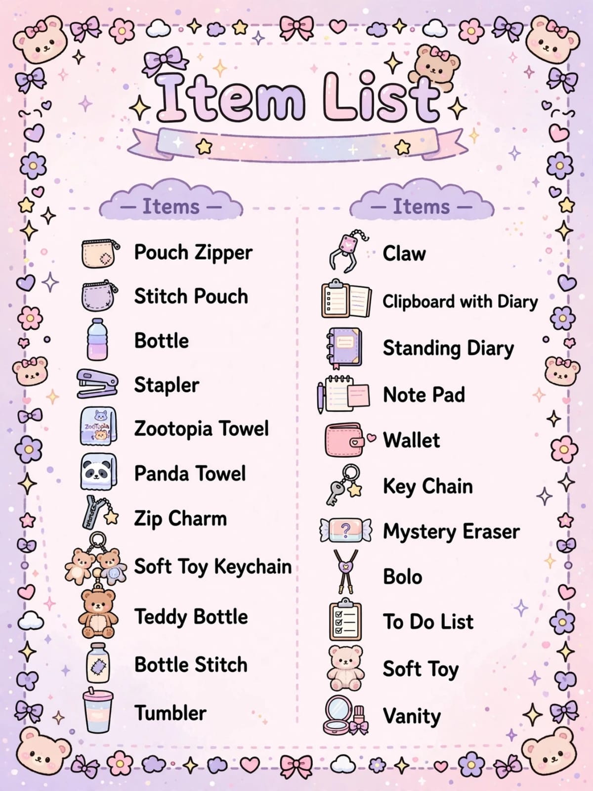 Cute Scoop Item List