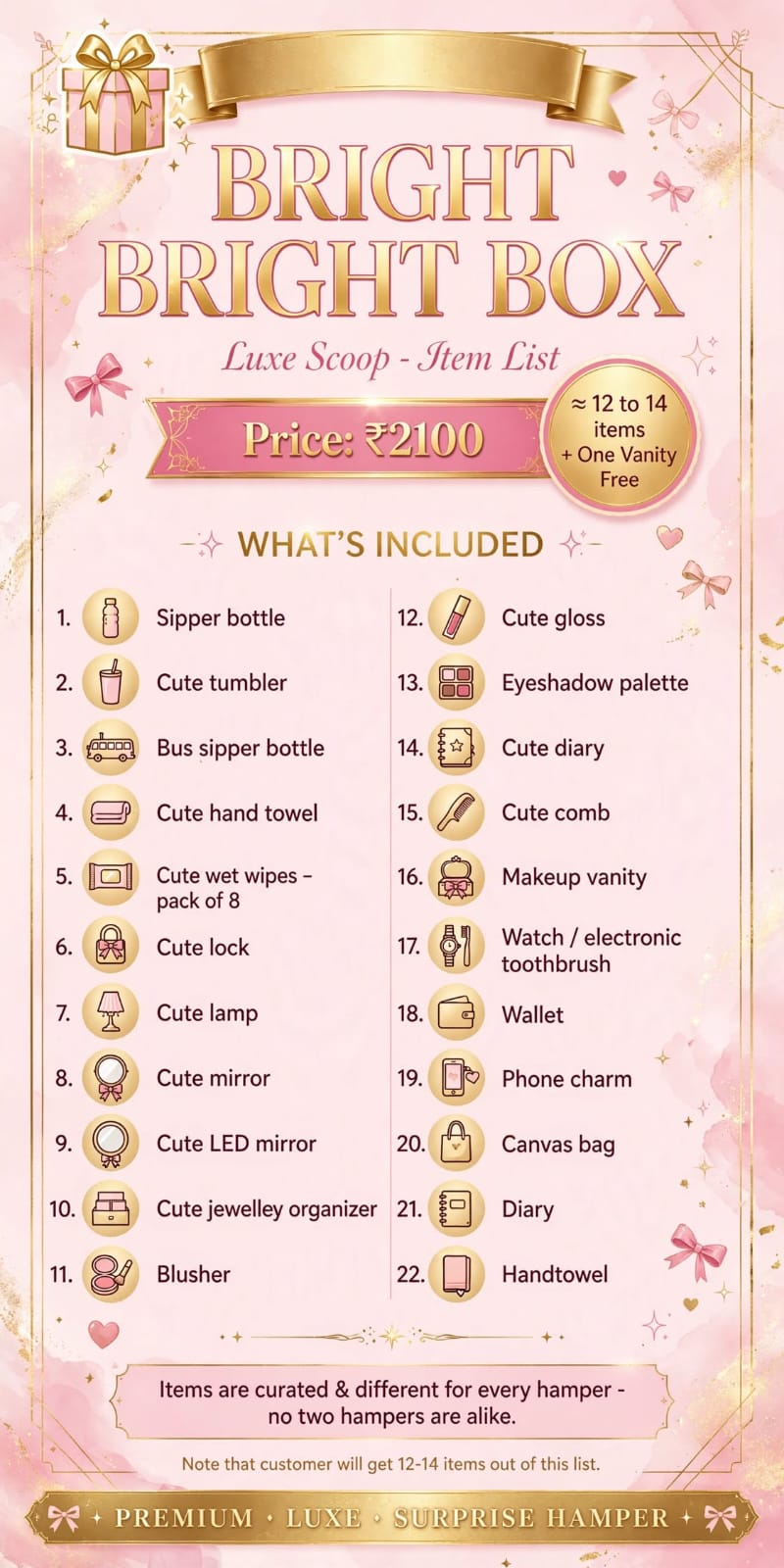 Bright Box Luxe Scoop Item List